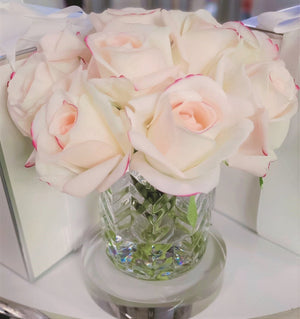 
                  
                    Cote Noire Herringbone Flowers Clear vase Pink Blush Roses
                  
                
