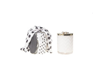 
                  
                    Cote Noire Herringbone Candle with Scarf White with lily lid in Fleur de Lis HCG06
                  
                
