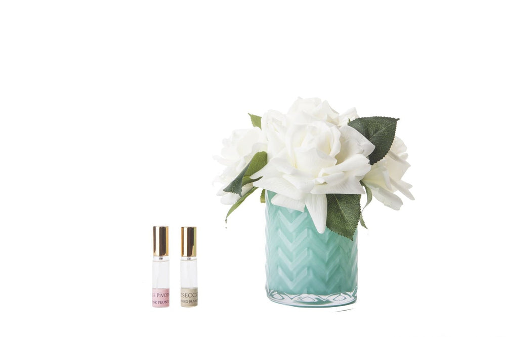 
                  
                    Cote Noire Herringbone Jade vase White Roses (pink peony & vert anis aroma) HCF51
                  
                