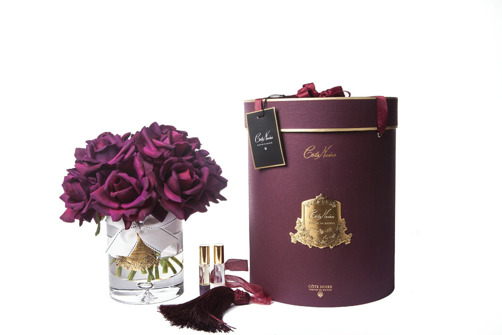 Cote Noire Luxury Grand Bouquet Carmine Red roses with Gold Badge (with rose petal & rose oud fragrances)