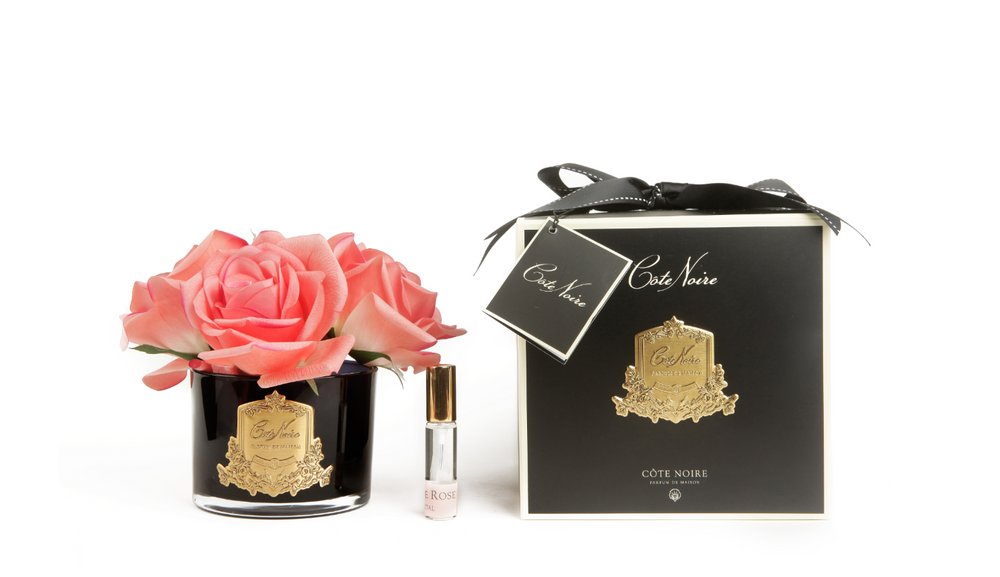 
                  
                    Cote Noire Five Roses White Peach in black glass with gold crest GMRB65
                  
                